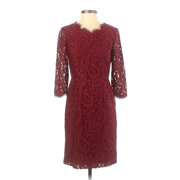 Talbots Paisley Lace Sheath Dress Cocktail Wine Red Burgundy 18W - Picture 2 of 7